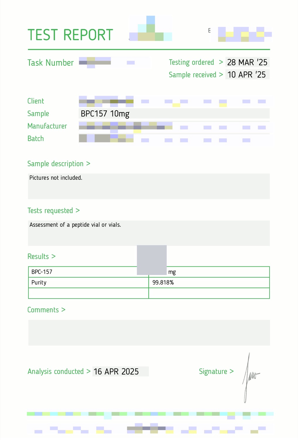BT BioLabs redacted COA documentation preview for B2B review