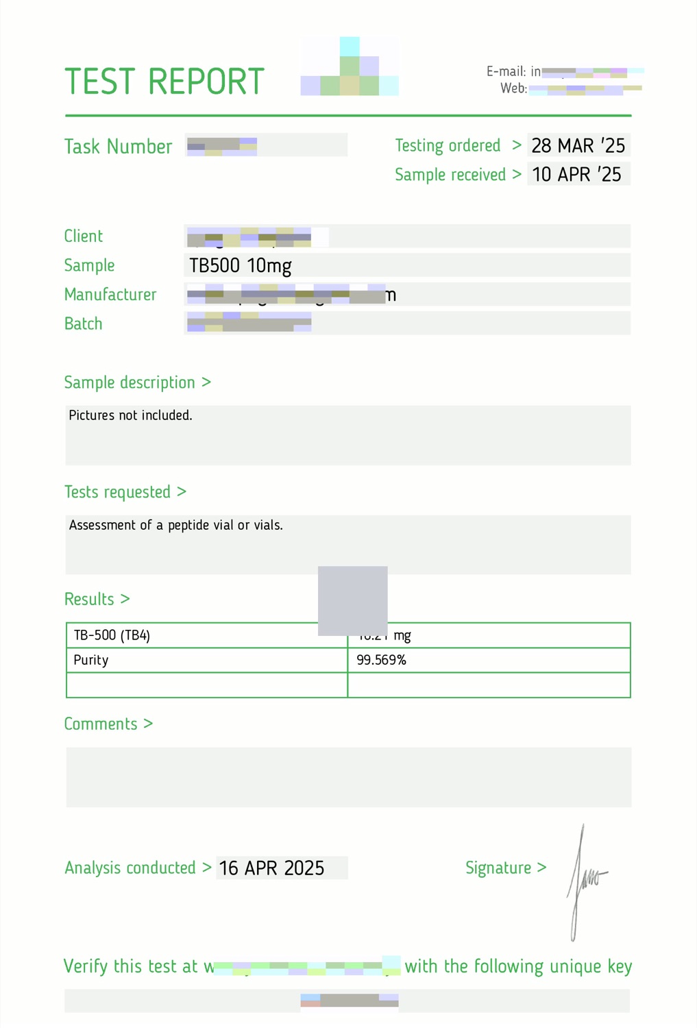 BT BioLabs redacted quality report documentation preview for B2B review